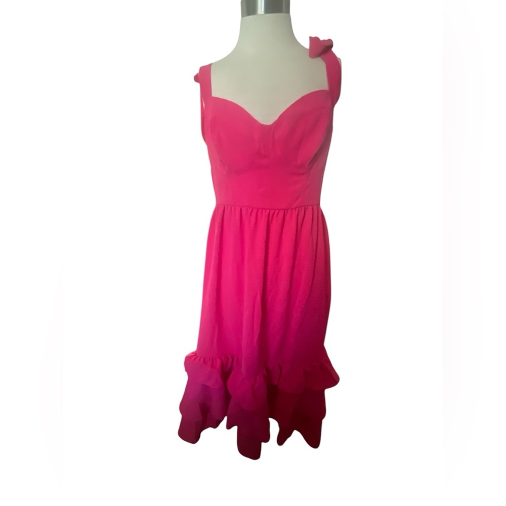 Sofia Vergara Tie Shoulder Smocked Berry Summer Maxi Dress Sz L Sleeveless